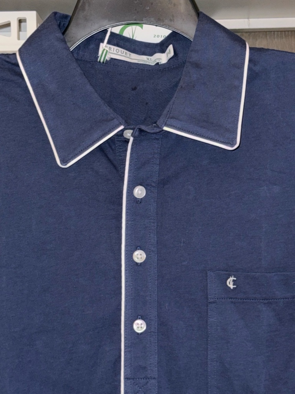Criquet mens XL blue polo 100% pima cotton white piping trim - Picture 3 of 4